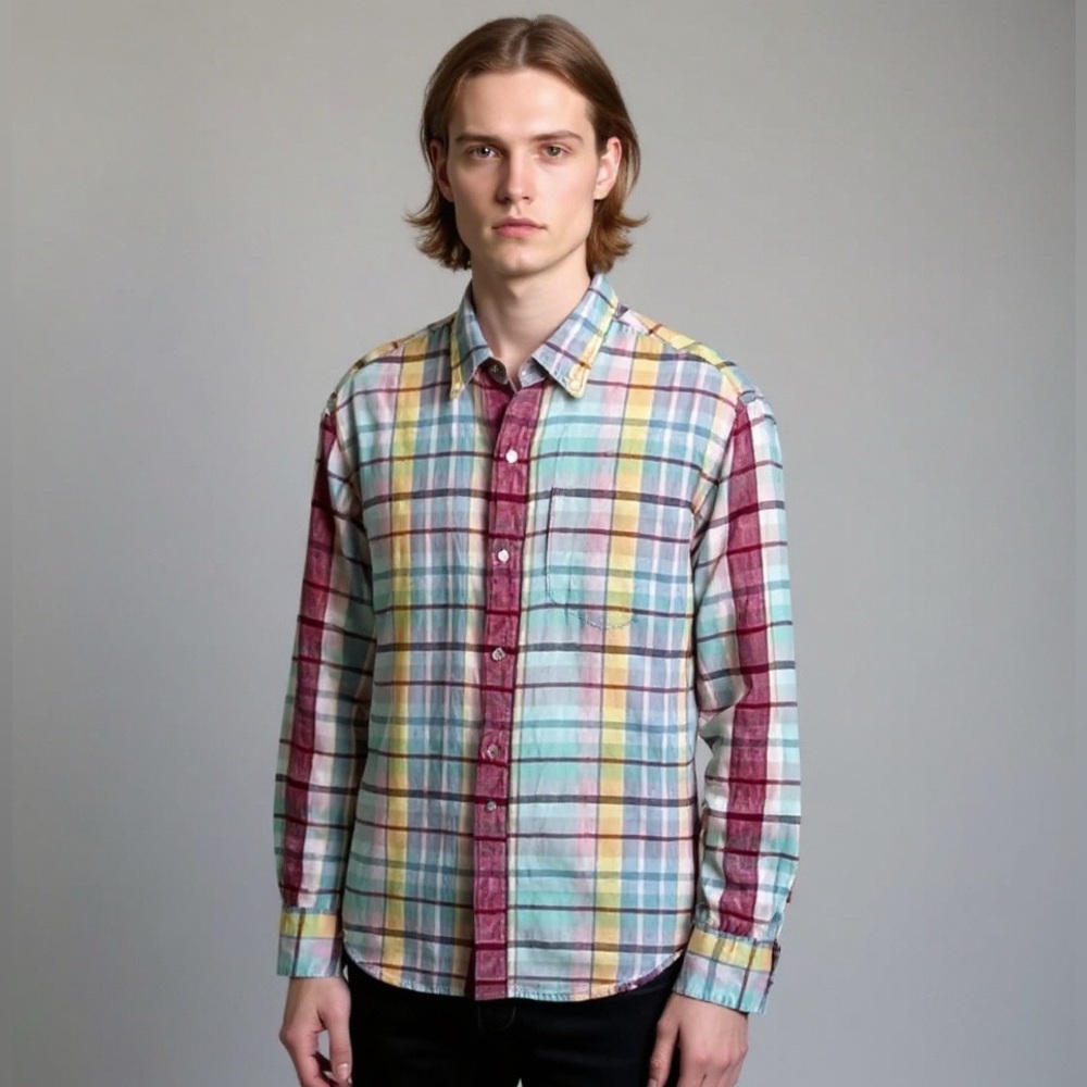 J. Crew Plaid Irish Linen Button Up Slim Fit Shirt Baird McNutt Size Medium